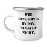 Unique Web Developer Gifts from Friends, Coworkers, or Family - Web Developer By Day. Ninja By Night. - Graduation Camping Mug, 12 oz - Image 1
